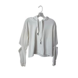 Lush White Cropped Sweatshirt Hoodie Cut Out Elbows Size Small